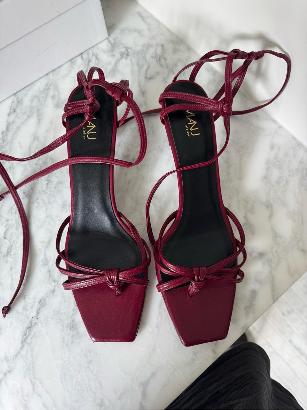Manu atelier Burgundy Lace-Up Square-Toe Sandals